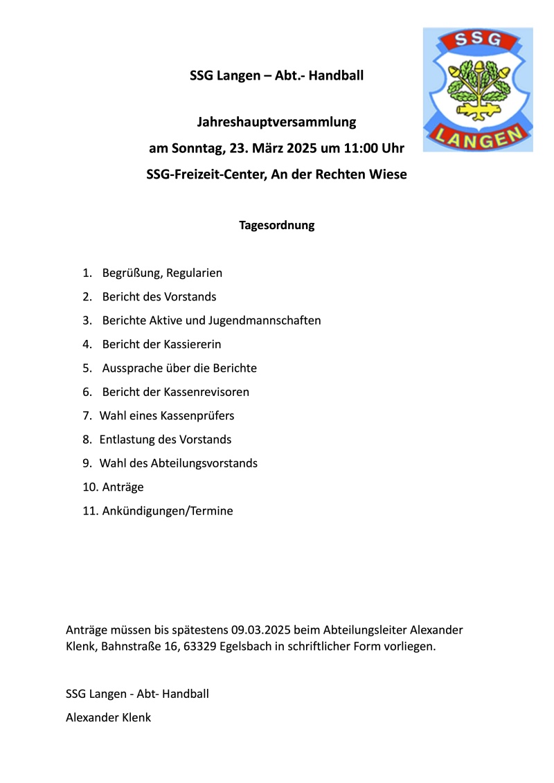 SSG Langen - Jahreshauptversammlung